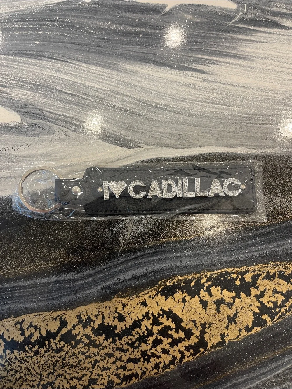 I ♥ Cadillac Black Rhinestone Keychain